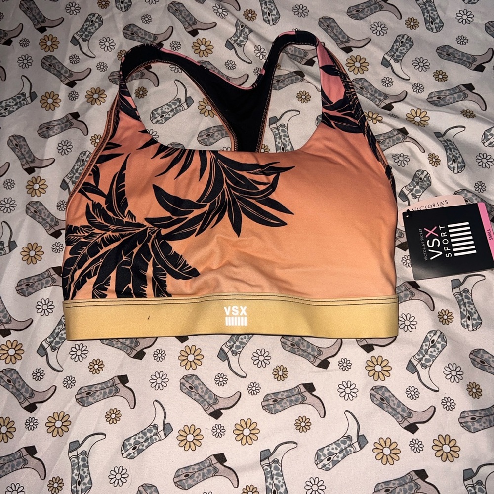 Victoria's Secret Tropical Sports Bra - Orange and Black